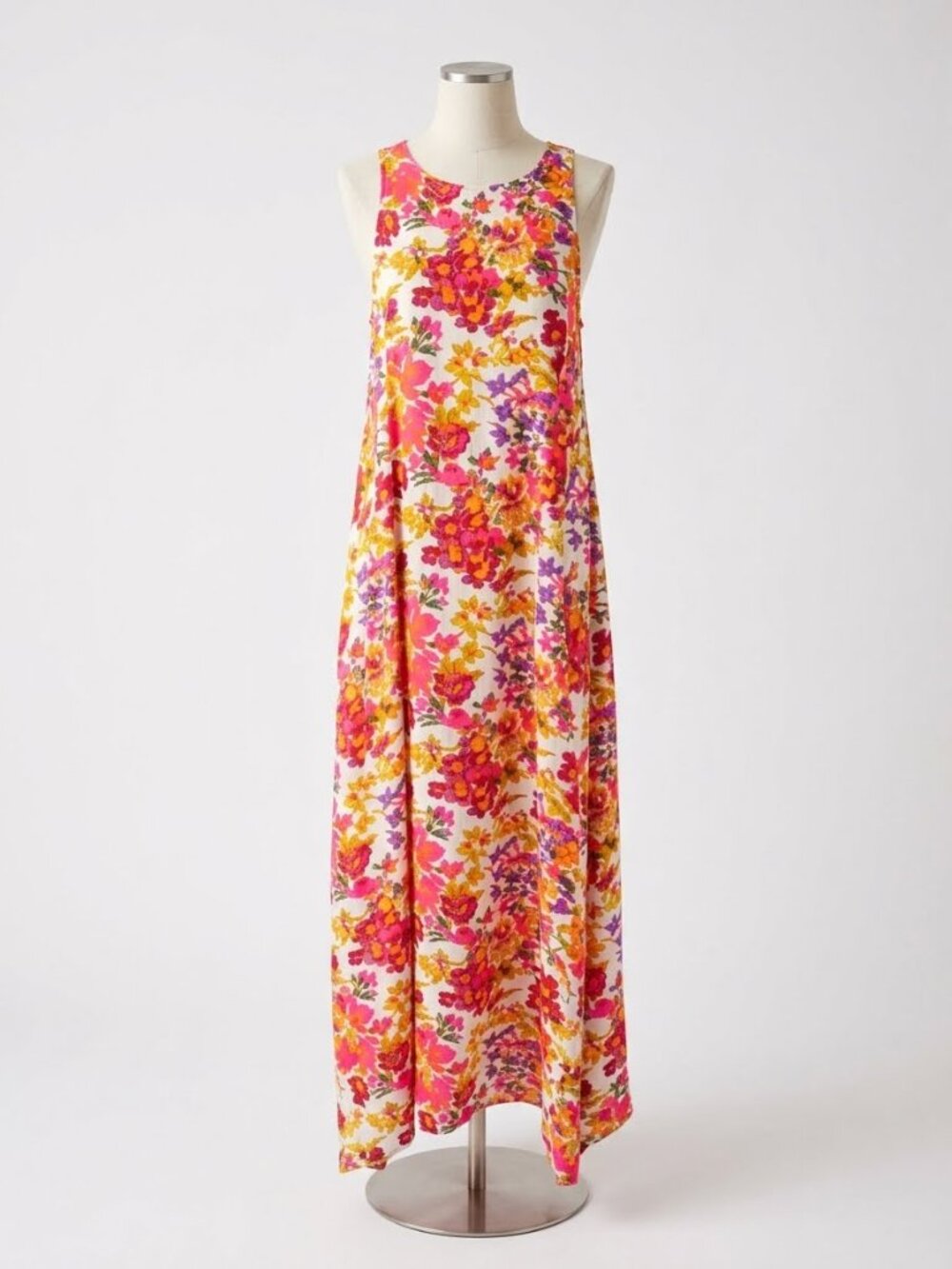 Natural Life Katie Floral Maxi Dress Pink Orange White Accents Size Medium